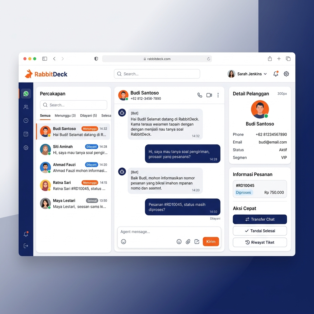 RabbitDeck - Dashboard WhatsApp Multi-Tenant dengan AI Chatbot untuk Otomasi Layanan Pelanggan